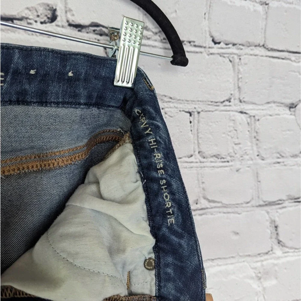 American Eagle Curvy Hi Rise Shortie Distressed Blue Jean Shorts 8 - Picture 5 of 5